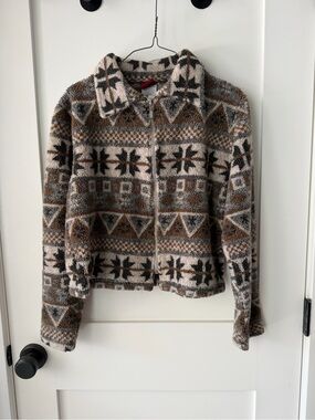 Cozy Geometric Sherpa Jacket - Brown/Gray